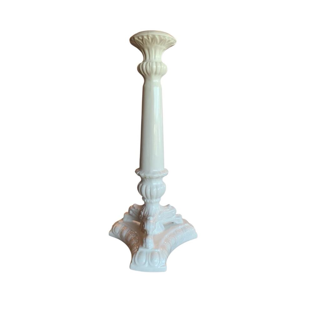 Bloomingdales White Porcelain Candlestick Holder Made in Italy 11.5 Inch Tall